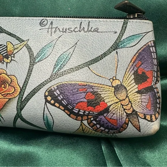 Anuschka Hand-Painted Leather Floral Butterfly Cosmetic Bag - Picture 6 of 10